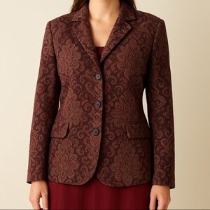 Vintage Tapestry Blazer in Burgundy/Olive/Black/Cream. Jessica. Size 6.